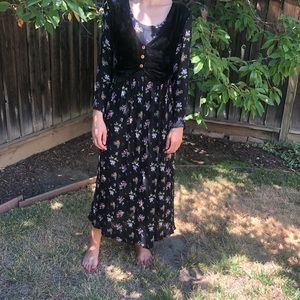 Vintage black floral/velvet vest dress
